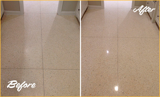 Before and After Picture of a Tanque Verde Granite Floor Sealed for Stone Protection