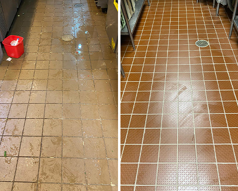 Commercial Kitchen Floor Before and After a Tile Cleaning in Sahuarita