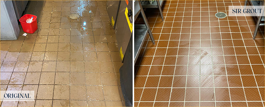 Commercial Kitchen Floor Before and After a Tile Cleaning in Sahuarita