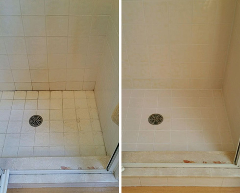 Tile Shower Before and After a Grout Cleaning in Tucson