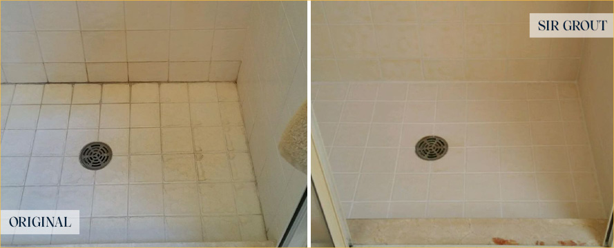 Tile Shower Before and After a Grout Cleaning in Tucson