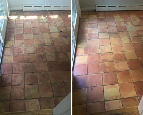 Terracotta Tile Floor Before and After a Tile Cleaning in Oro Valley