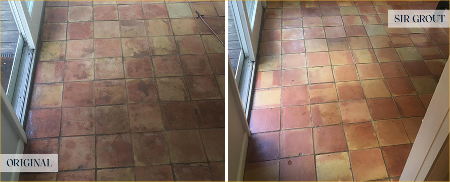 Terracotta Tile Floor Before and After a Tile Cleaning in Oro Valley