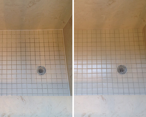 Shower Floor Before and After a Grout Sealing in Sahuarita