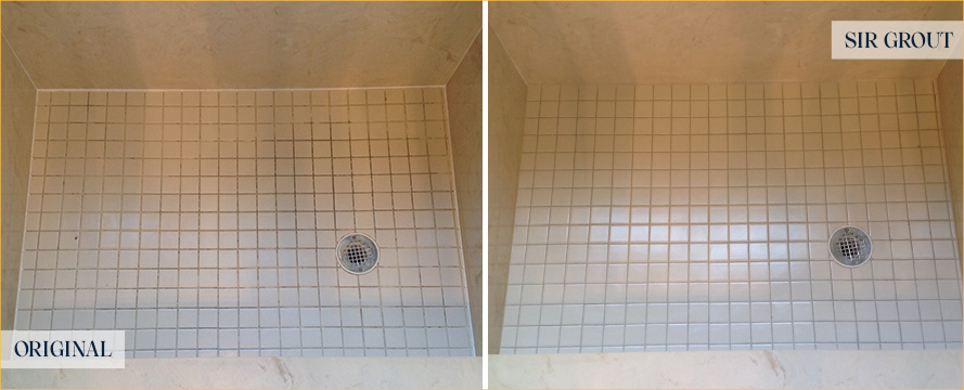 Shower Floor Before and After a Grout Sealing in Sahuarita