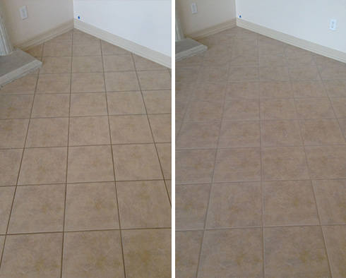 Living Room Floor Before and After a Grout Cleaning in Tucson