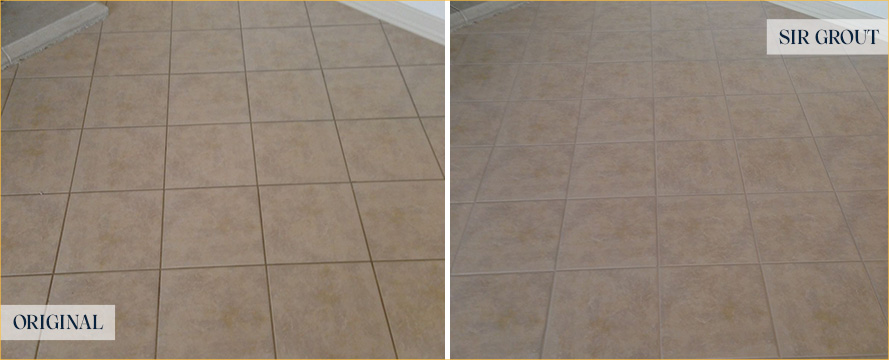 Living Room Floor Before and After a Grout Cleaning in Tucson