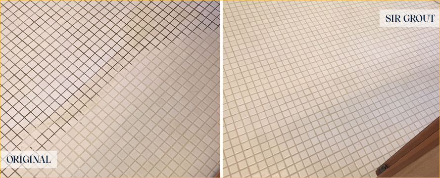 Bathroom Floor Before and After a Grout Cleaning in Sahuarita