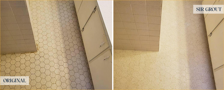 Bathroom Floor Before and After a Grout Sealing in Amado