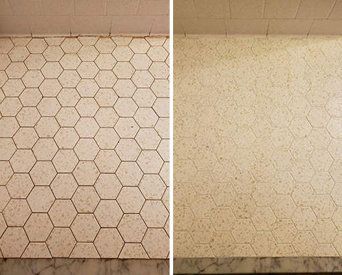 Tile Floor Before and After a Grout Sealing in Amado