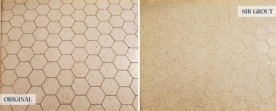 Tile Floor Before and After a Grout Sealing in Amado