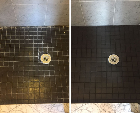 Shower Floor Before and After Our Caulking Services in Ajo