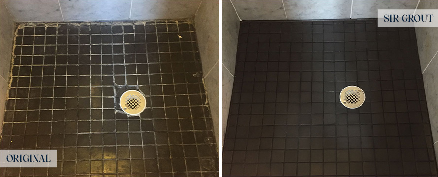 Shower Floor Before and After Our Caulking Services in Ajo