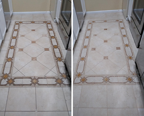 Kitchen Floor Before and After a Grout Cleaning in Tucson
