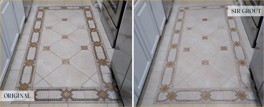 Kitchen Floor Before and After a Grout Cleaning in Tucson