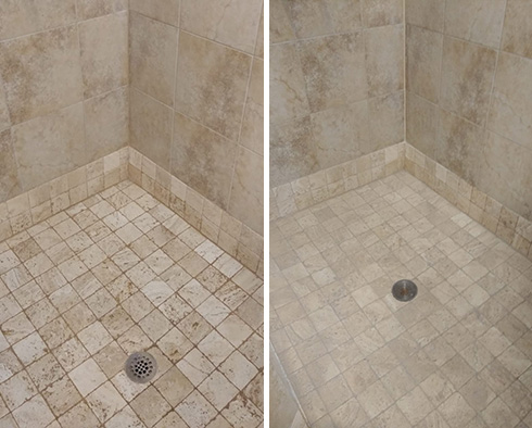 Tile Shower Before and After a Grout Sealing in Sahuarita