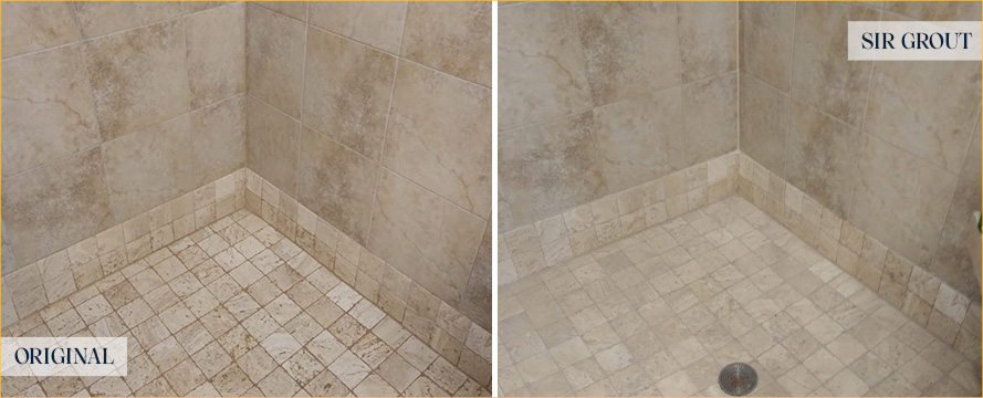 Tile Shower Before and After a Grout Sealing in Sahuarita