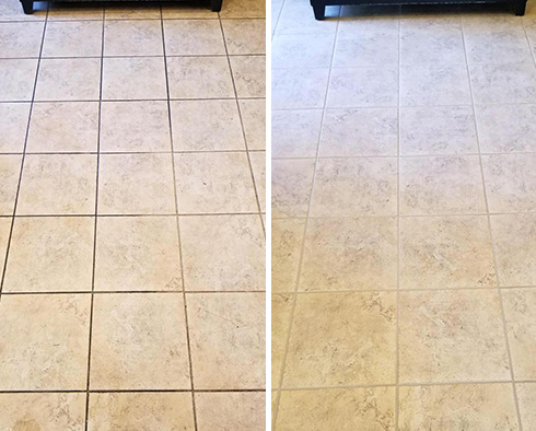 Tile Floor Before and After a Grout Cleaning in Picture Rocks