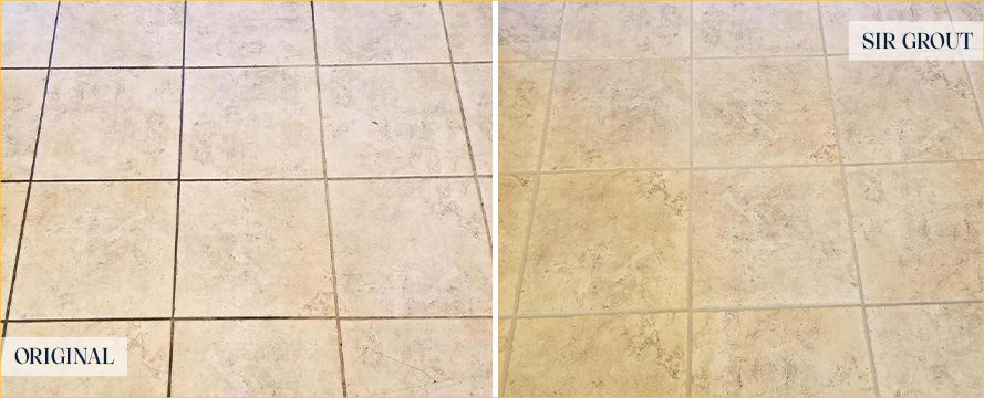 Tile Floor Before and After a Grout Cleaning in Picture Rocks