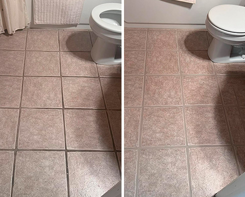 Bathroom Floor Before and After a Grout Cleaning in Tucson