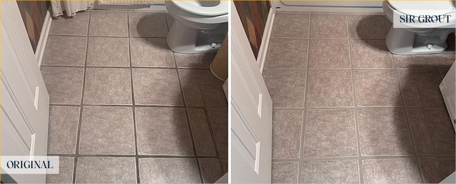 Bathroom Floor Before and After a Grout Cleaning in Tucson