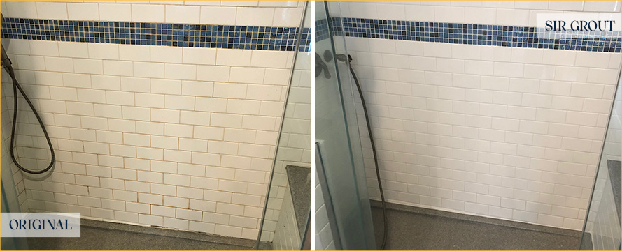 Tile Shower Before and After a Grout Cleaning in Tucson